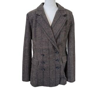 Treasure & Bond Wool Blend Tweed Blazer Brown Double Breasted M Preppy Career‎